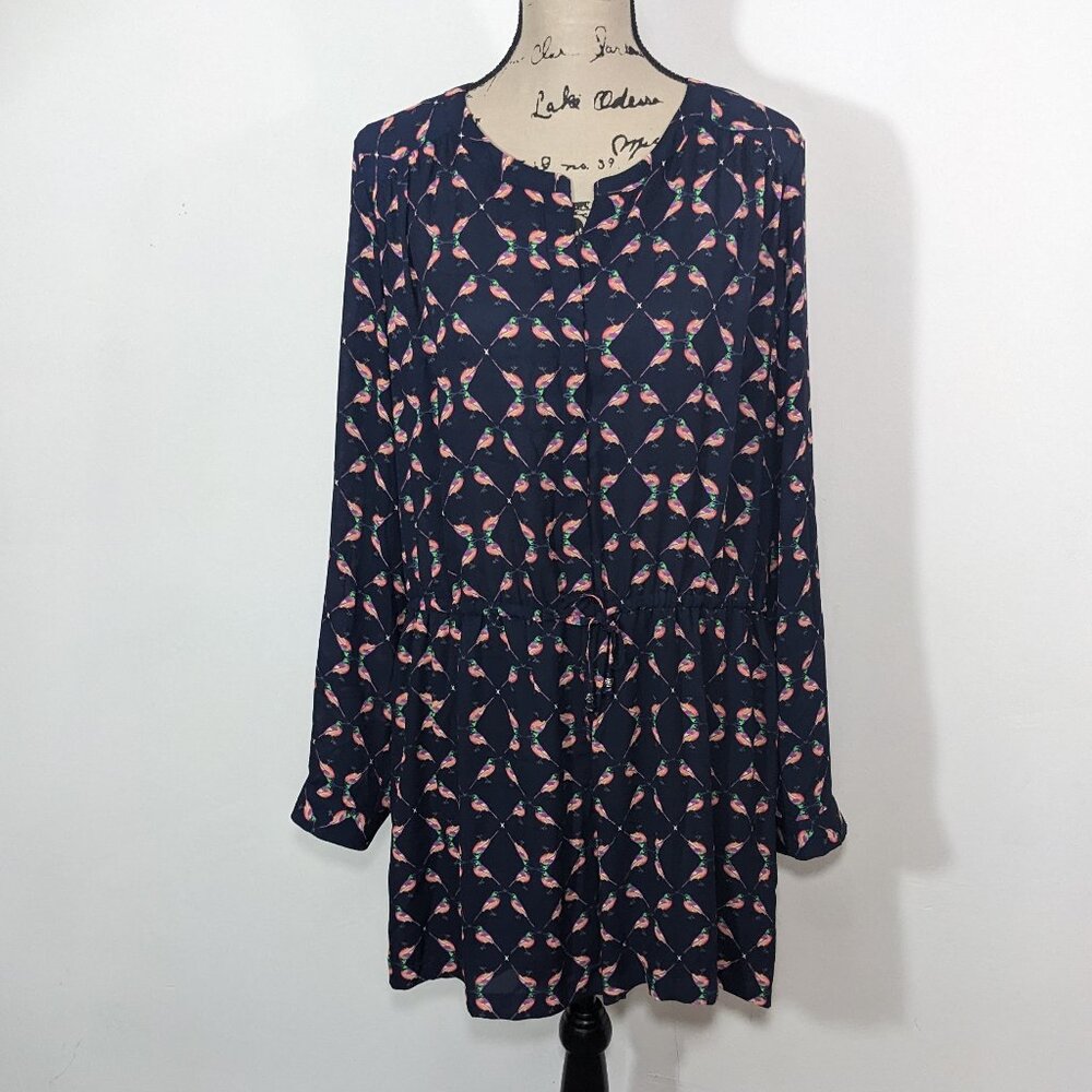 NWT Daniel Rainn Womens Navy Hummingbird Long Sleeve Short Romper Size XL